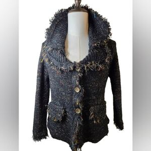 Roz & Ali Black Tweed Jacket w Fringe Detail XL